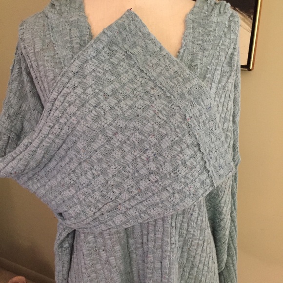 Free People Baja Babe Hooded Hacci Sweater L Blue Oversized Pullover Beachy, M - Picture 9 of 12